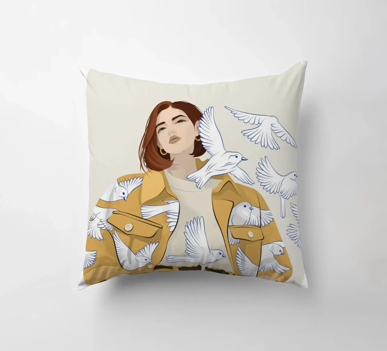 Donna con uccelli cuscino da Lise.ya