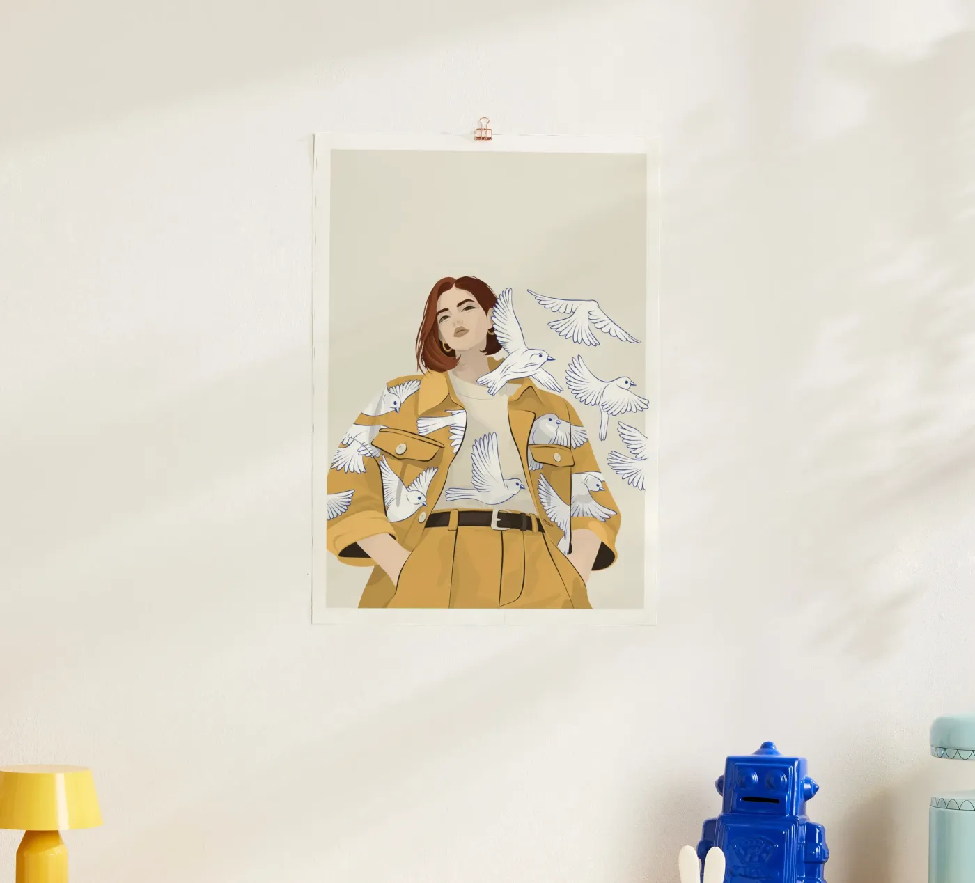 Donna con uccelli poster da Lise.ya