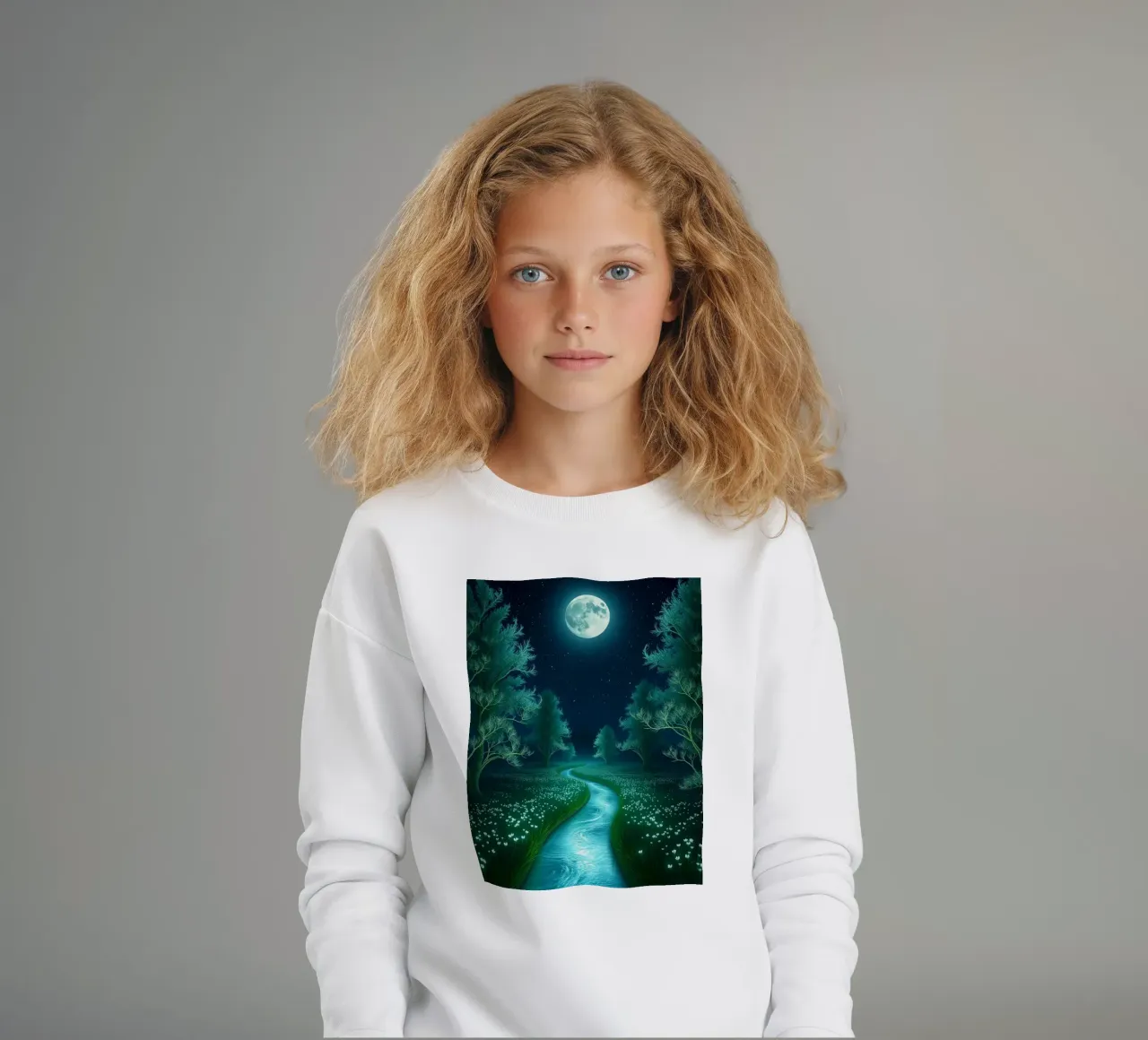 Serenità al chiaro di luna: Un'insenatura luminosa attraverso un bosco sussurrante felpa bambino da Artistic-shop