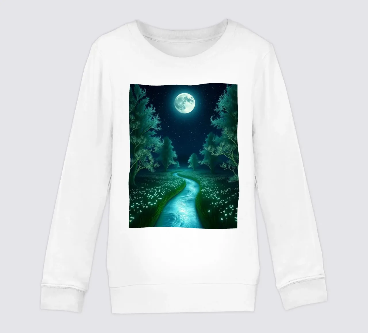 Serenità al chiaro di luna: Un'insenatura luminosa attraverso un bosco sussurrante felpa bambino da Artistic-shop