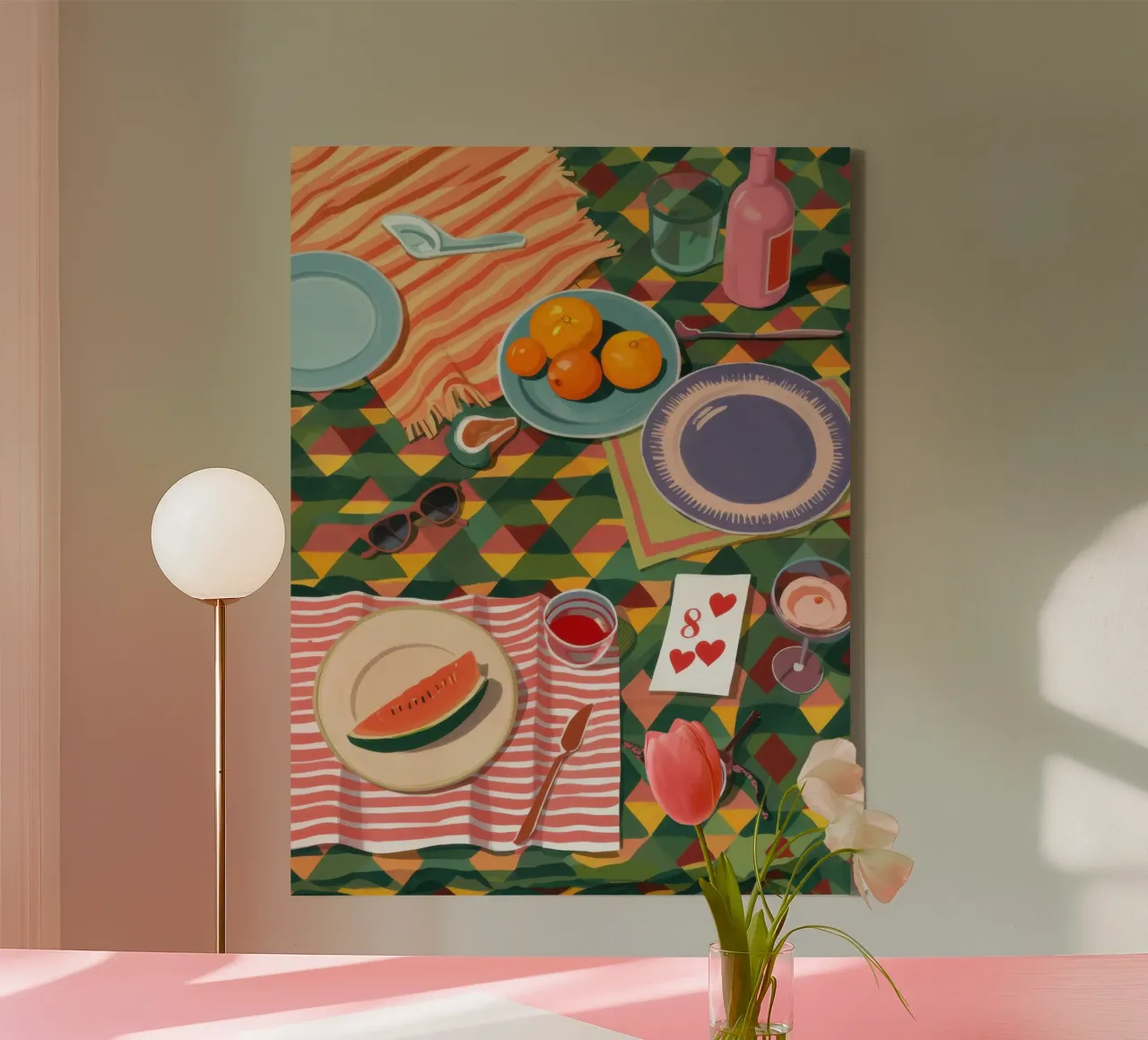 Pastorales Picknick in Perfektion Leinwand mit Schattenfugenrahmen von Frame Aura