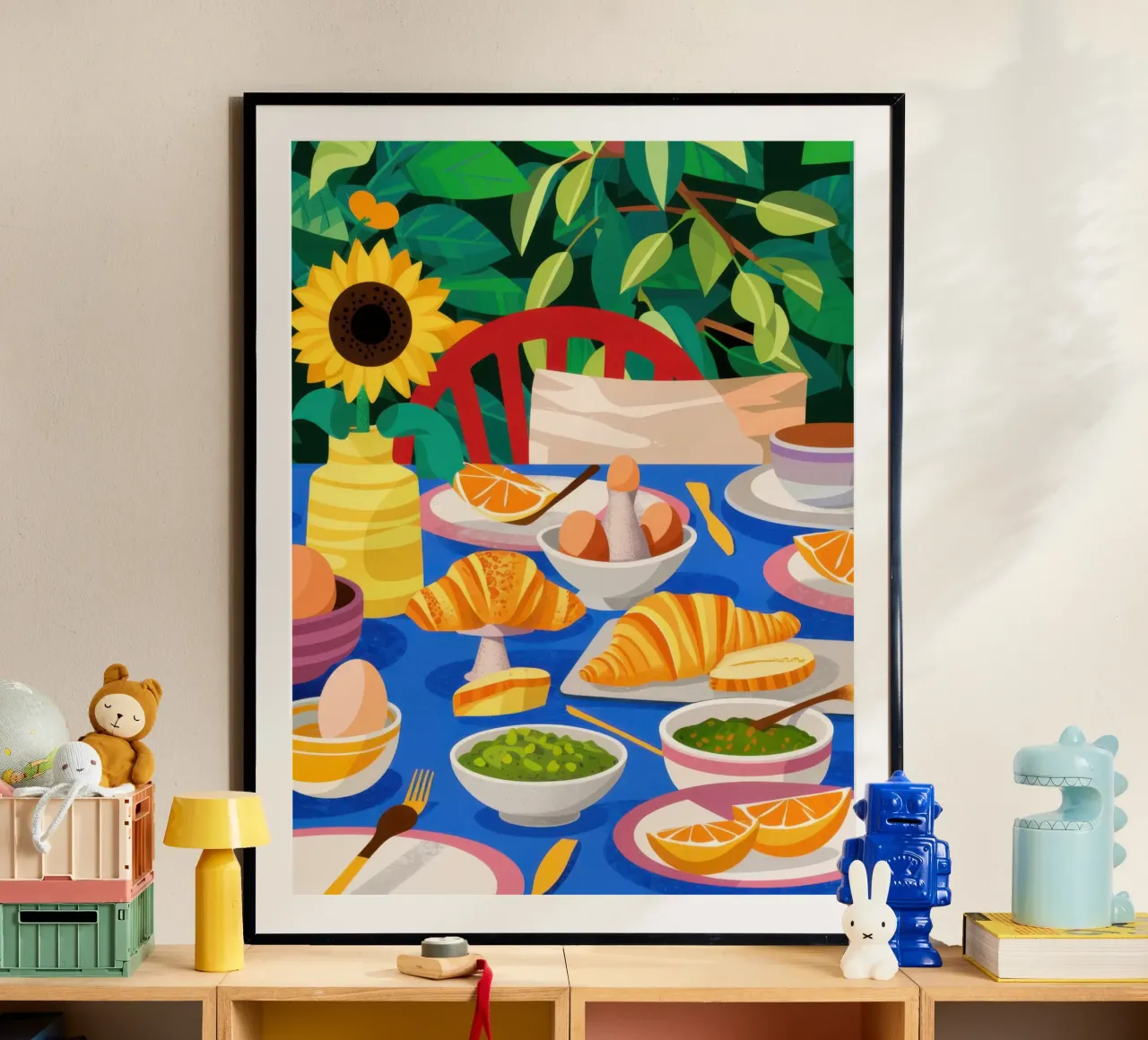 Crema di girasoli spalmata poster con telaio in legno da Frame Aura