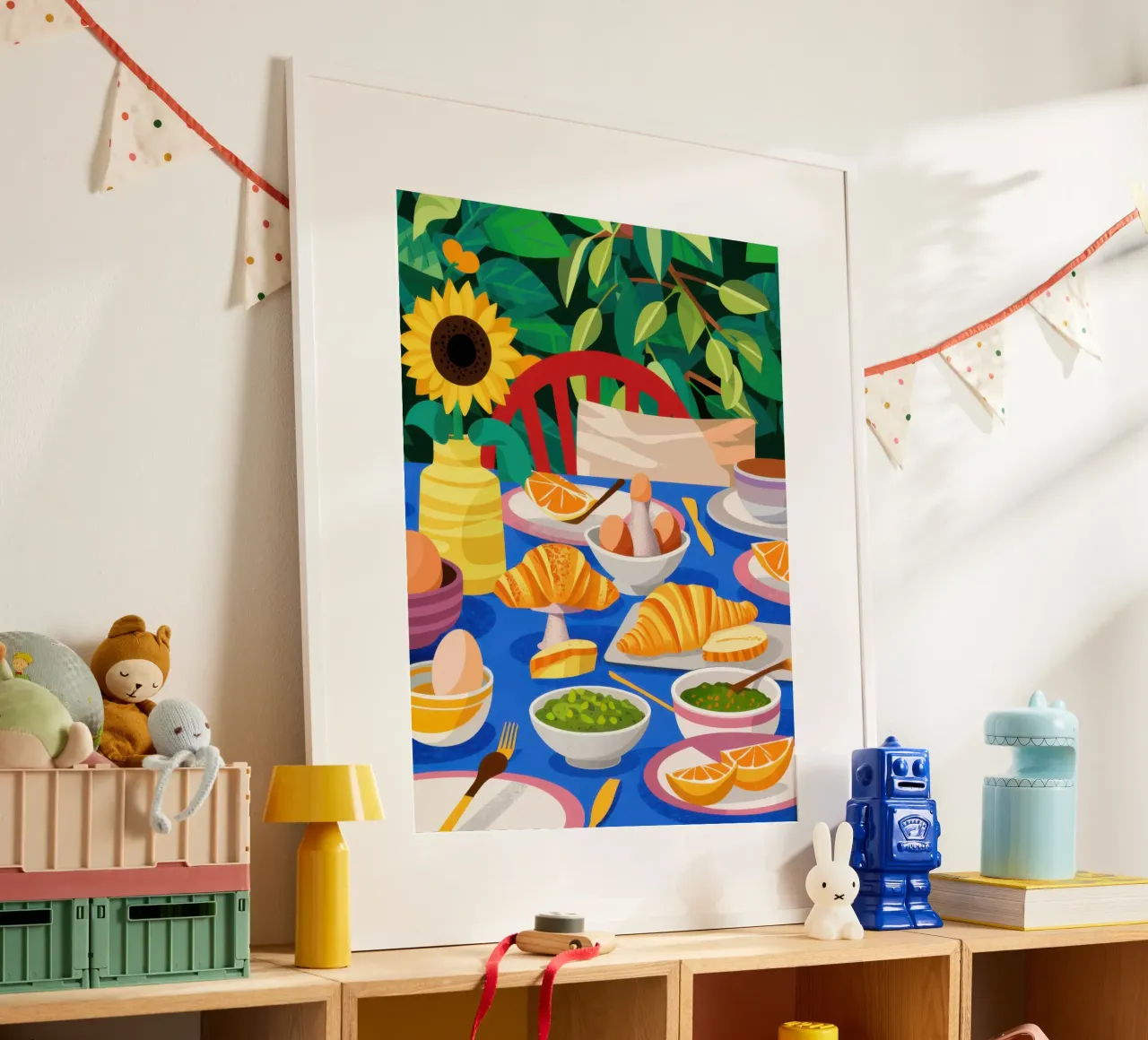 Crema di girasoli spalmata poster con telaio in legno da Frame Aura