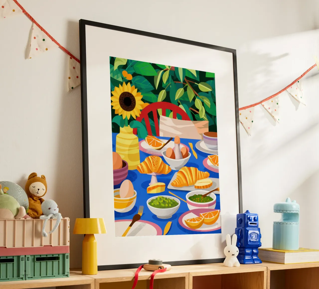Crema di girasoli spalmata poster con telaio in legno da Frame Aura