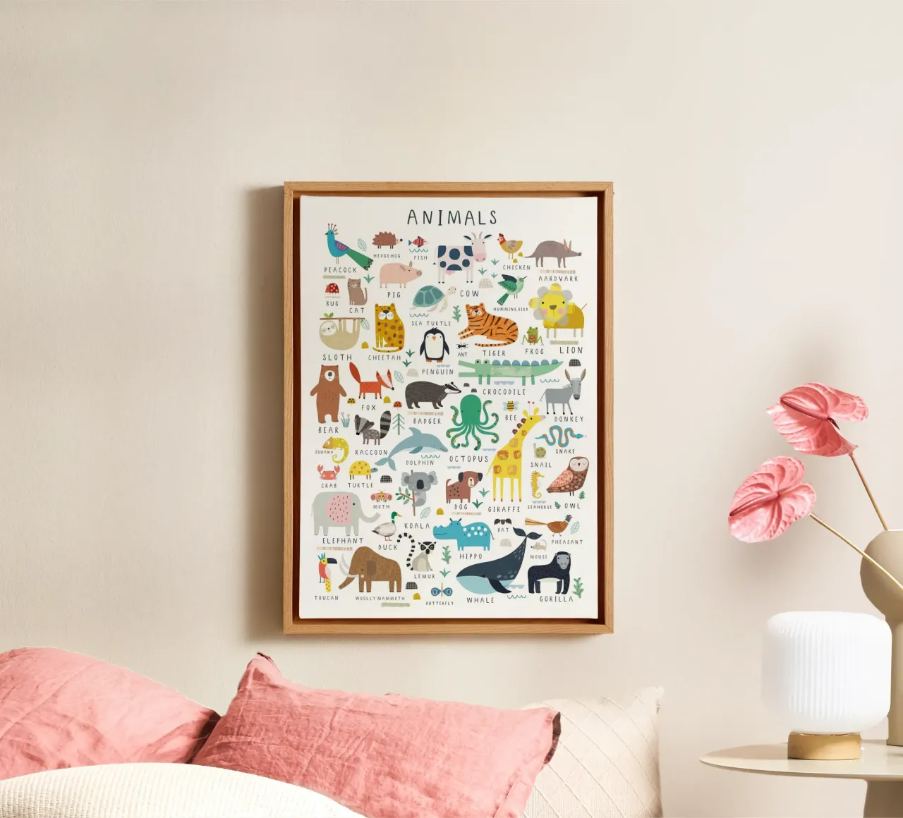 animal name of alphabet canvas with Floater frame by willife