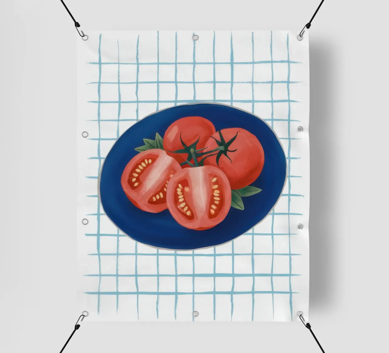 Pomodoro su piatto a scacchi telo in pvc da Frame Aura