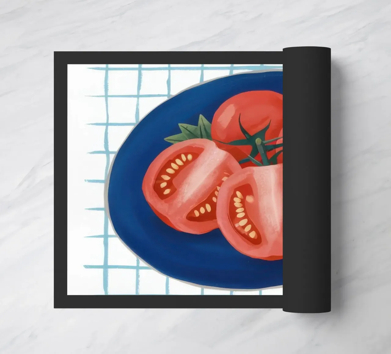 Tomate auf Riffelteller Fußmatte von Frame Aura