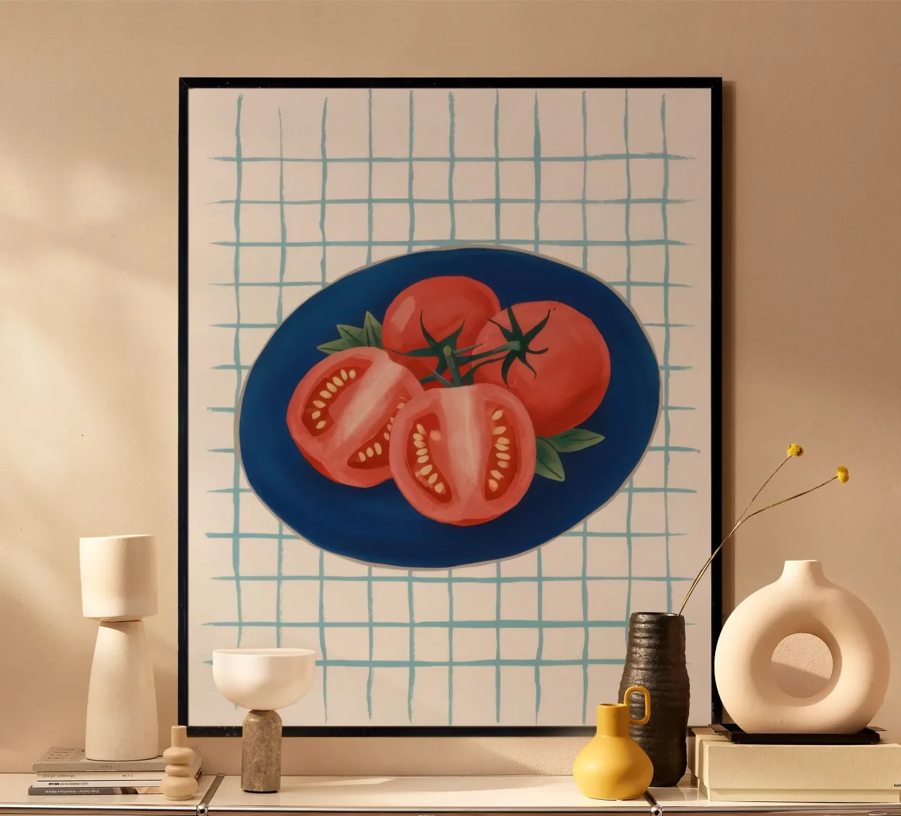 Pomodoro su piatto a scacchi poster da Frame Aura