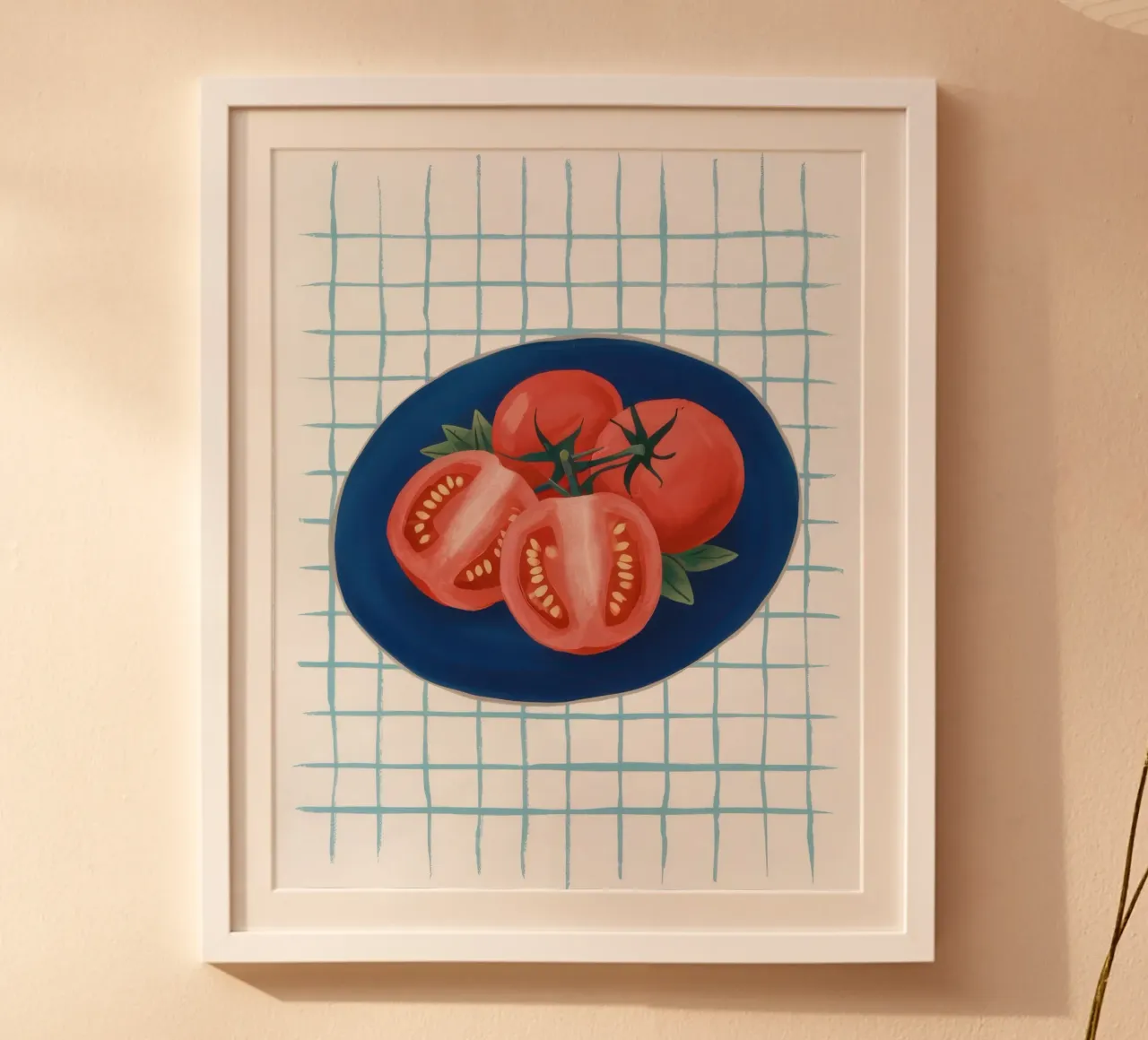 Pomodoro su piatto a scacchi poster da Frame Aura