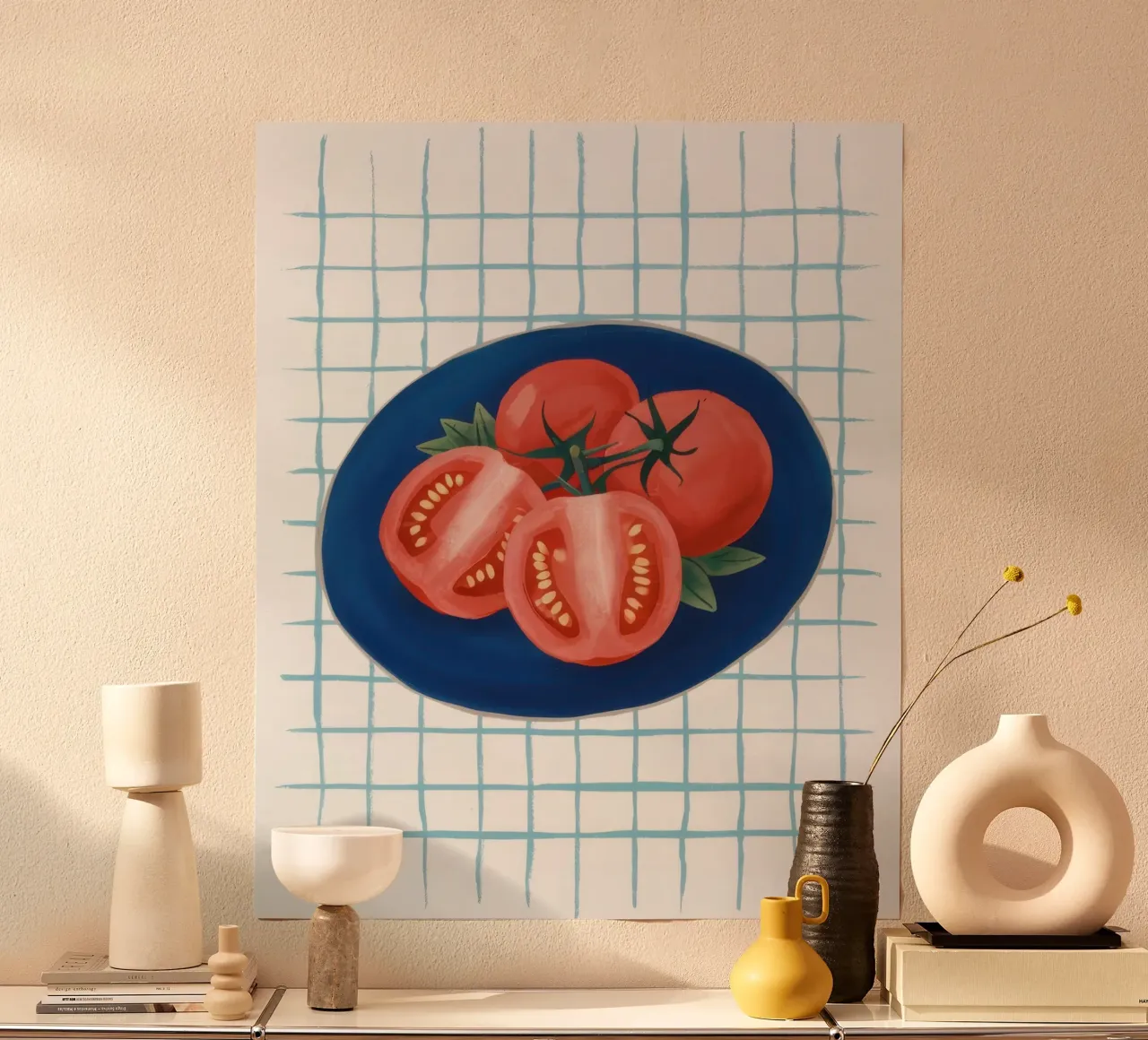 Pomodoro su piatto a scacchi poster da Frame Aura