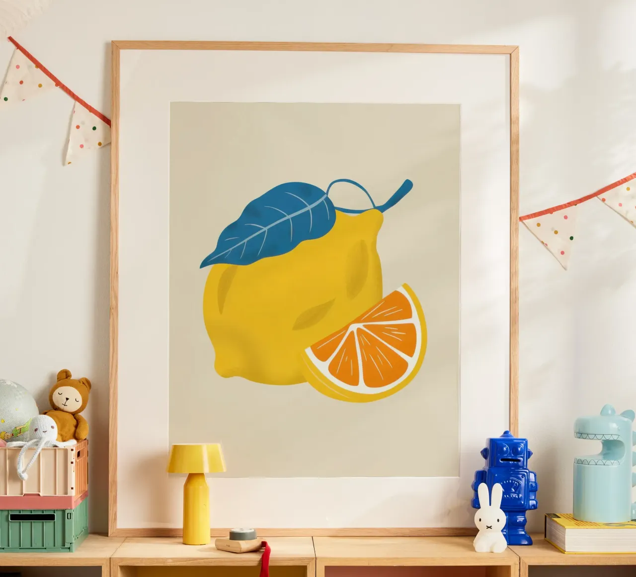 Fetta di limone pittorica poster con telaio in alluminio da Enter Bloom