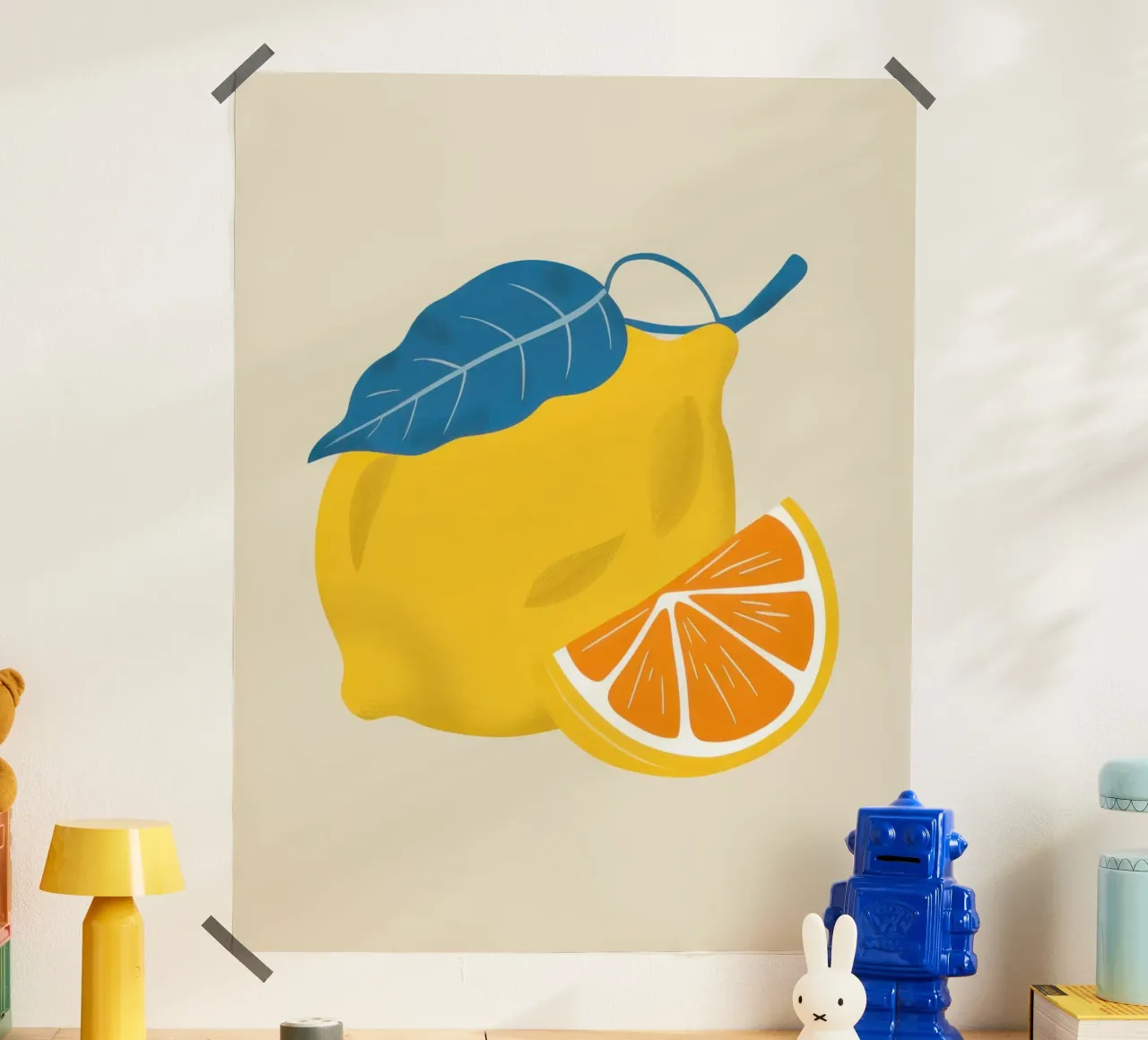 Fetta di limone pittorica poster con telaio in alluminio da Enter Bloom