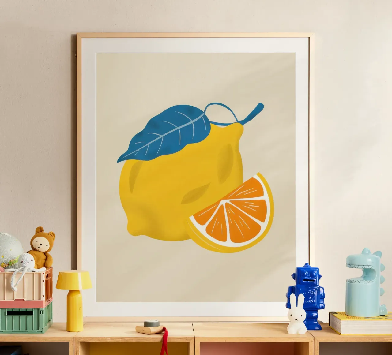 Fetta di limone pittorica poster con telaio in alluminio da Enter Bloom