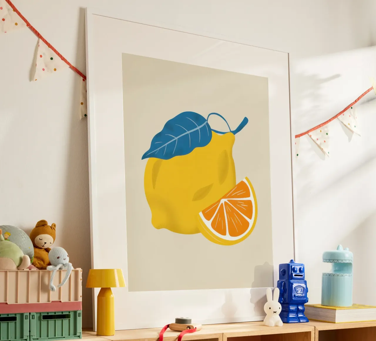 Fetta di limone pittorica poster con telaio in alluminio da Enter Bloom