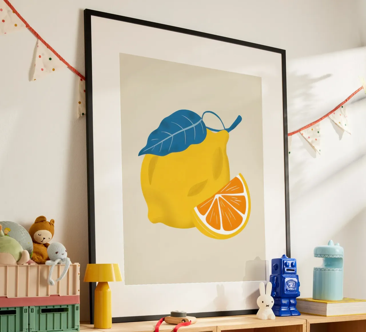 Fetta di limone pittorica poster con telaio in alluminio da Enter Bloom