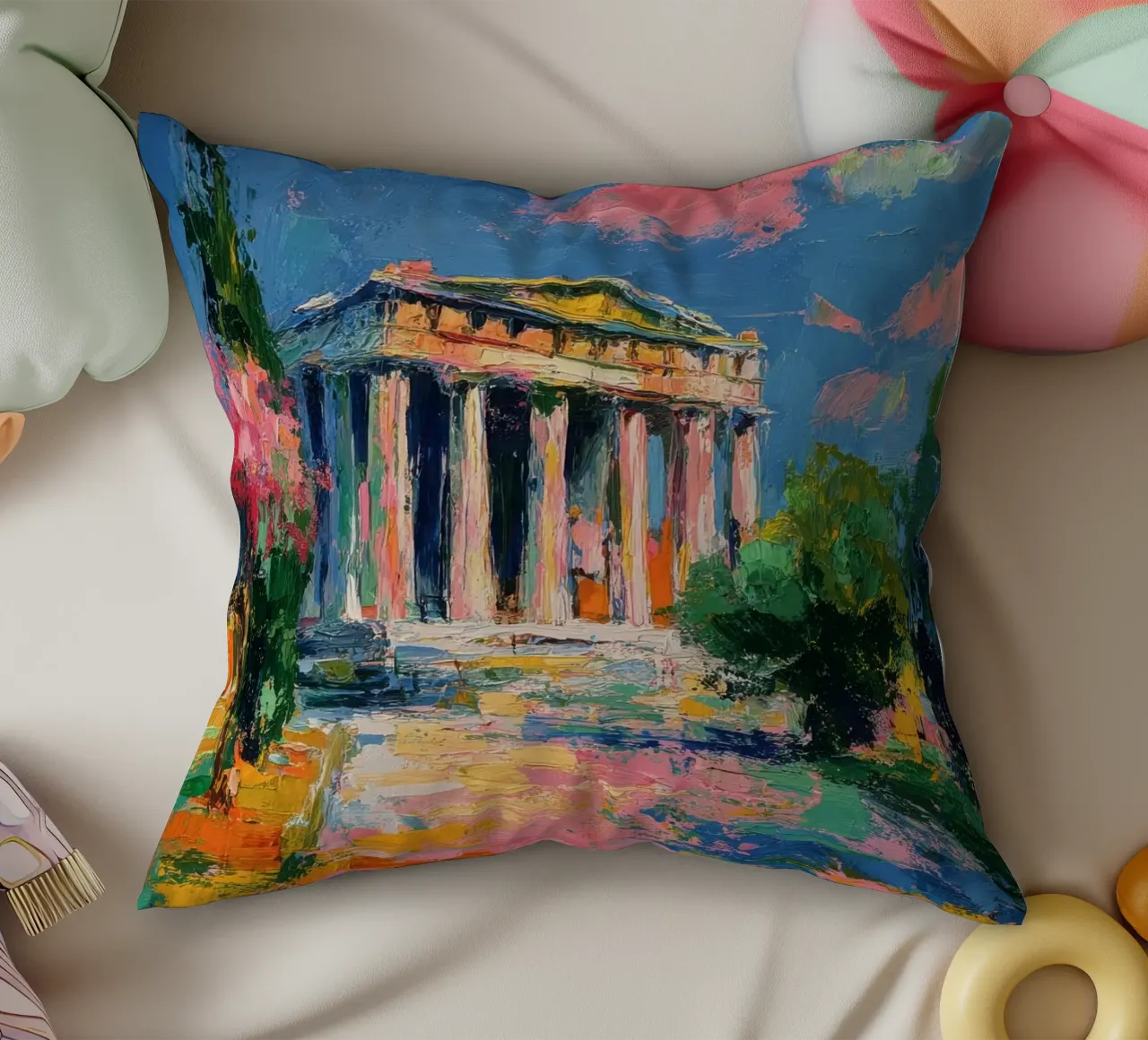 Partenone Atene Pittura ad olio cuscino da Nikis Art Studio