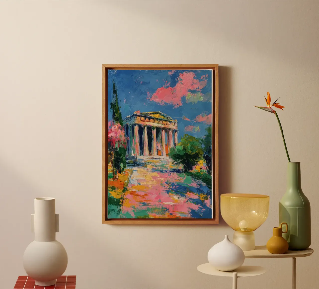 Partenone Atene Pittura ad olio tela con Cornice a cassetta da Nikis Art Studio