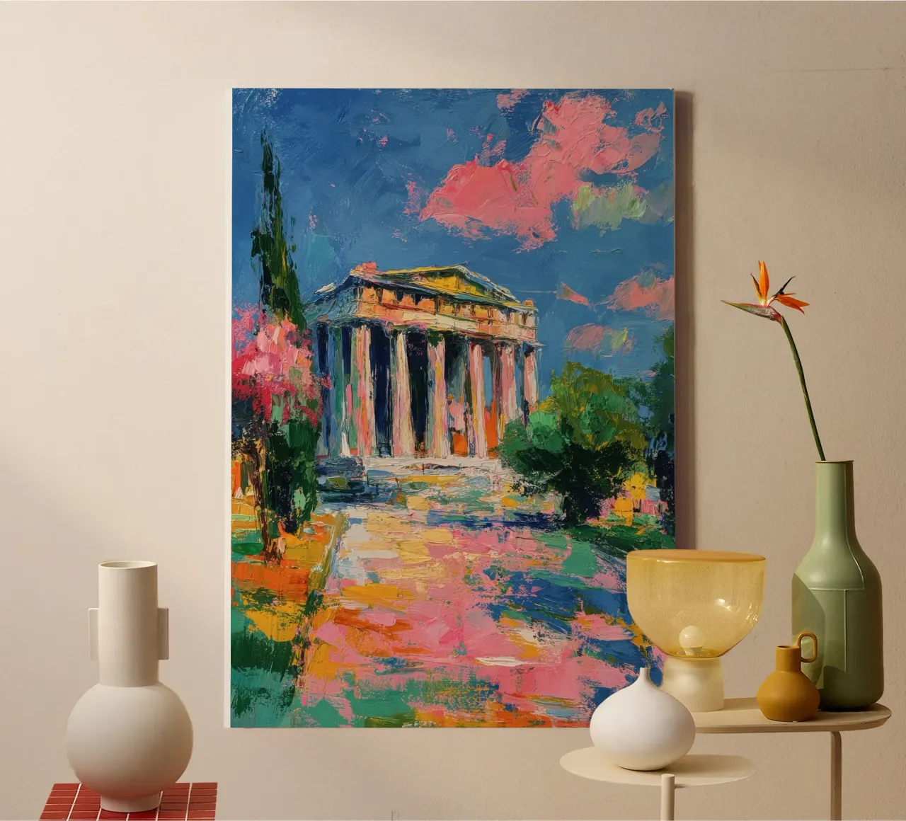 Partenone Atene Pittura ad olio tela con Cornice a cassetta da Nikis Art Studio