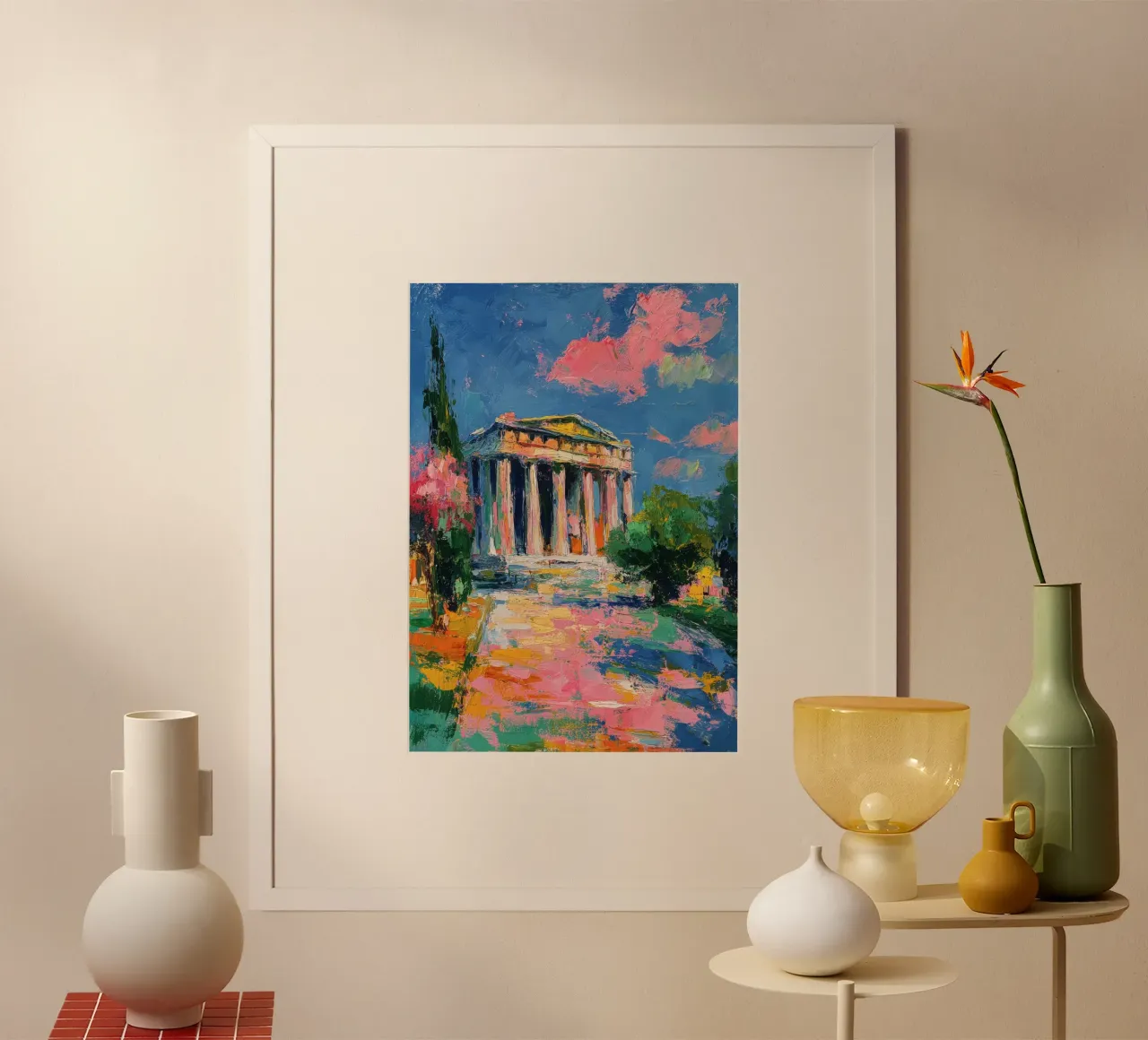 Partenone Atene Pittura ad olio poster con telaio in legno da Nikis Art Studio