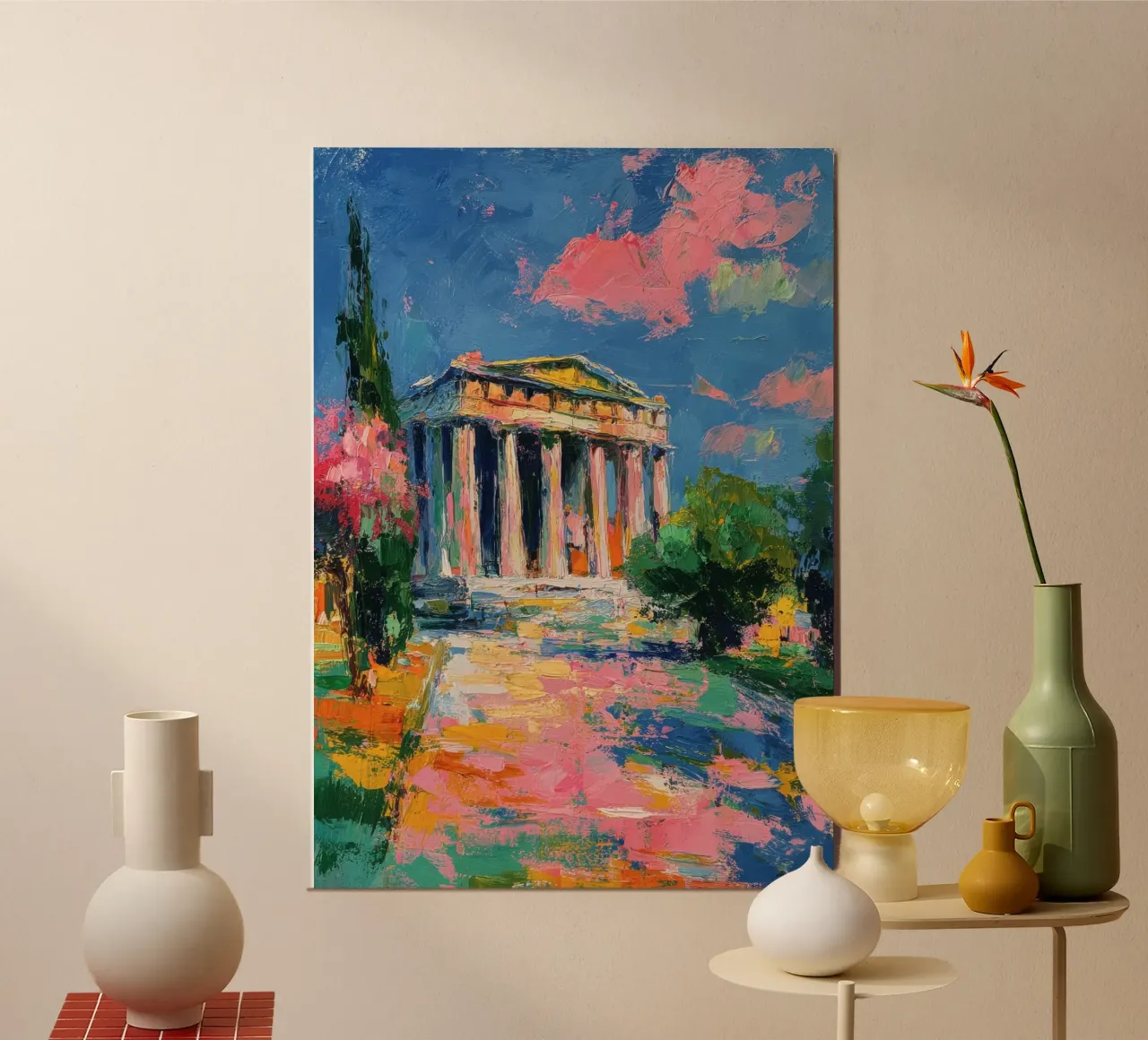 Partenone Atene Pittura ad olio poster con telaio in legno da Nikis Art Studio