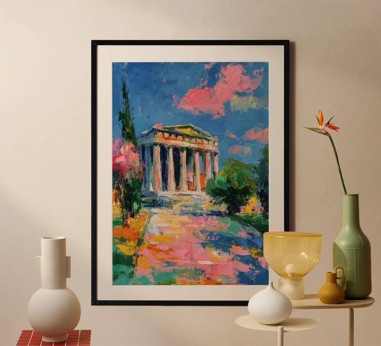 Partenone Atene Pittura ad olio poster con telaio in legno da Nikis Art Studio