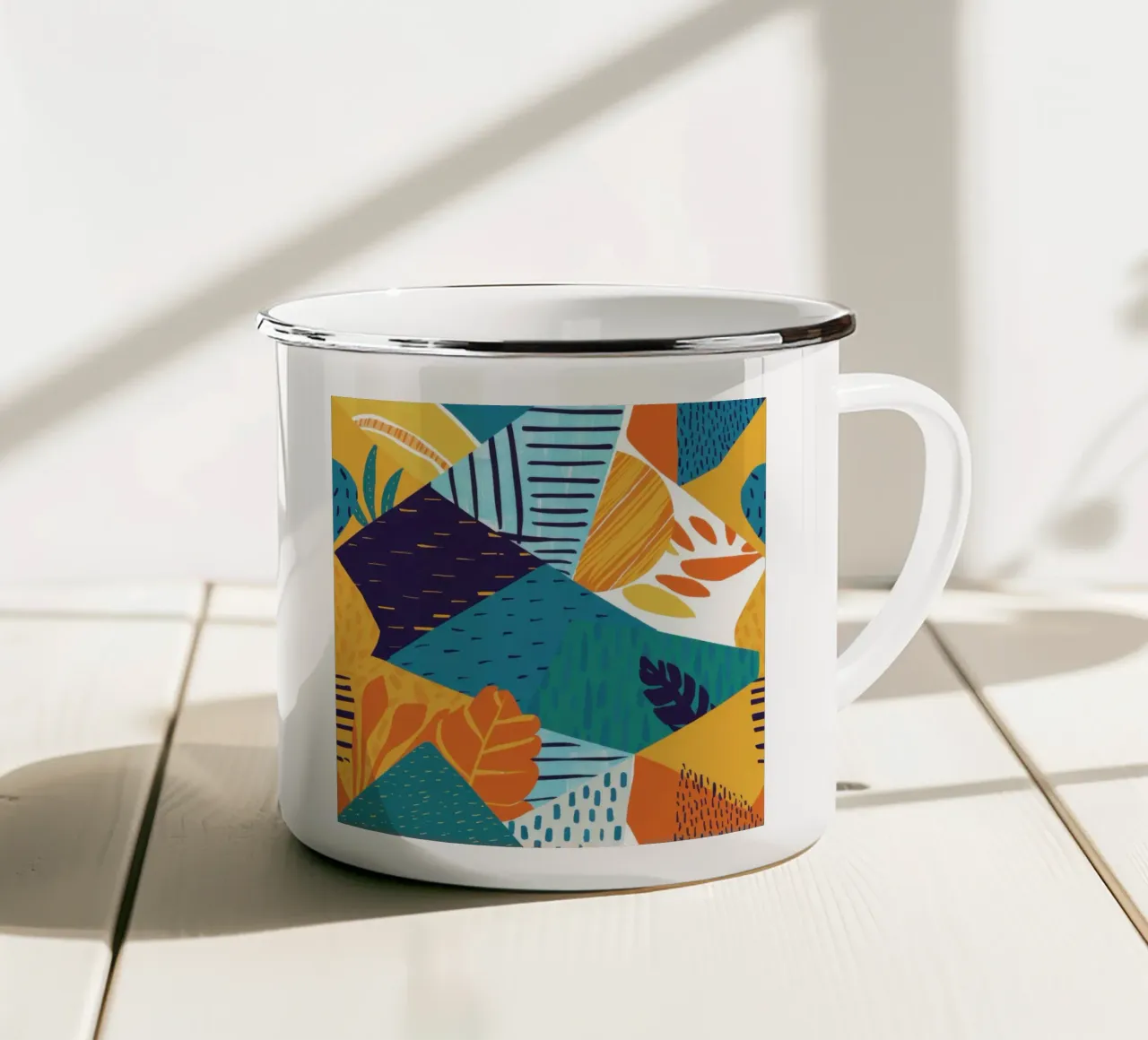 Motivo geometrico a frammenti tazza in smalto da Frame Aura