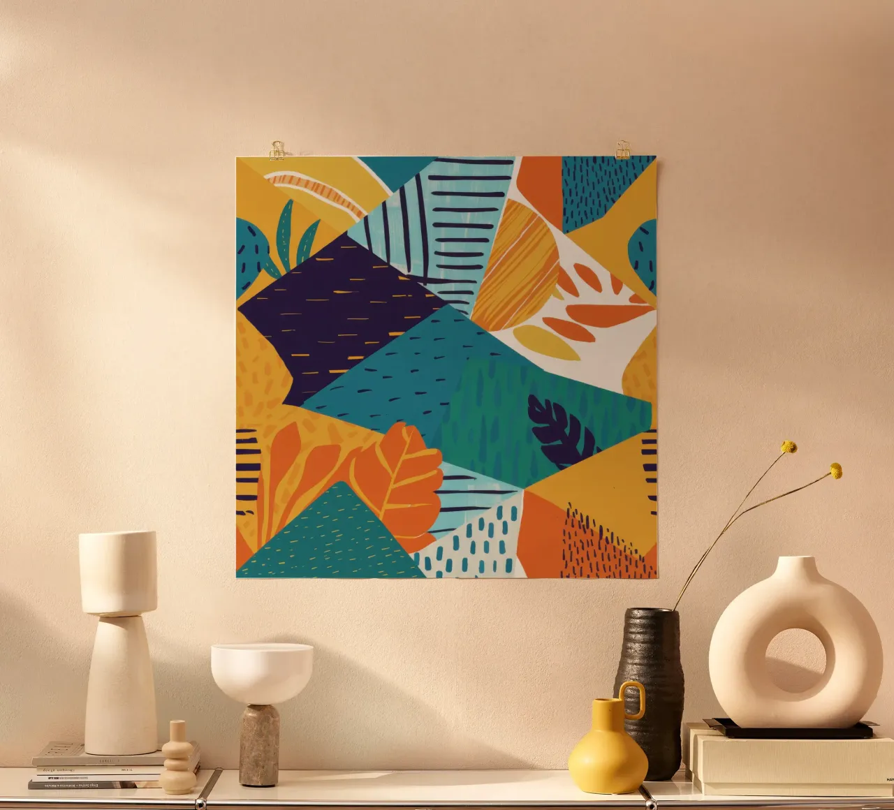 Motivo geometrico a frammenti poster con telaio in plastica da Frame Aura