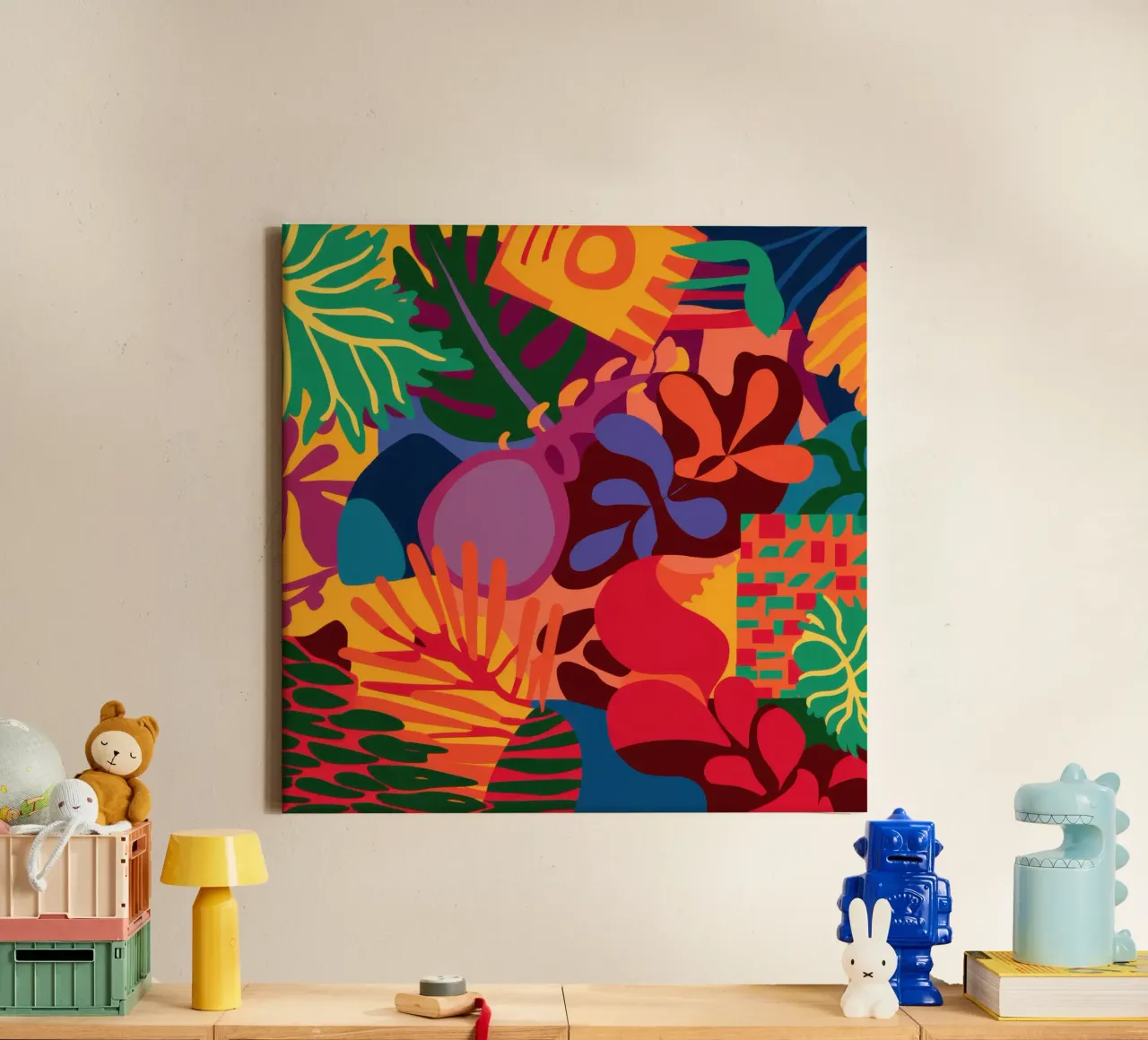 Crimson Jungle Fusion lienzo con Marco flotante de Frame Aura