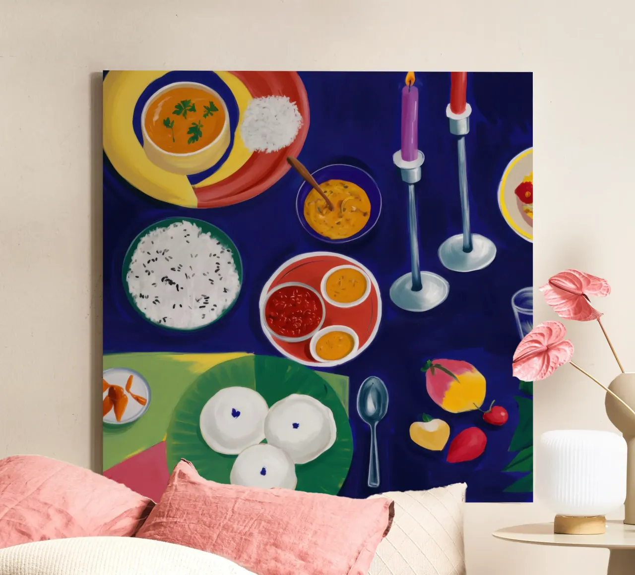 Romantisch diner bij kaarslicht canvas met Baklijst van Frame Aura