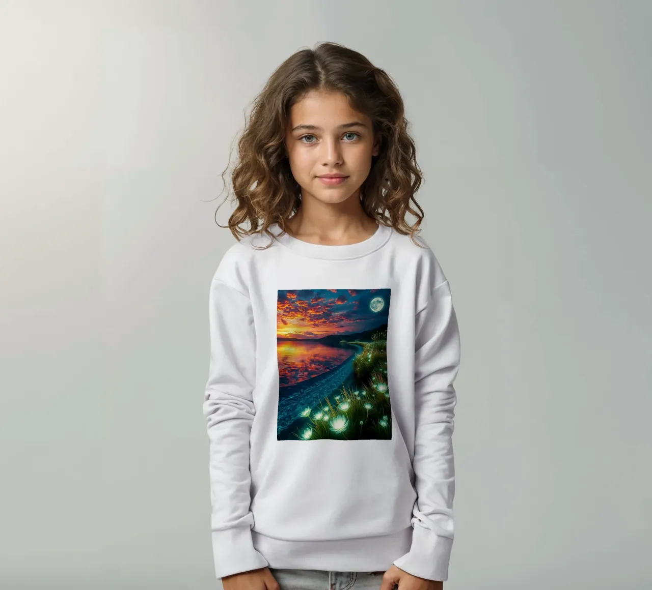 Eterea luce lunare sulla riva delle ninfee: Un sereno crepuscolo felpa bambino da Artistic-shop