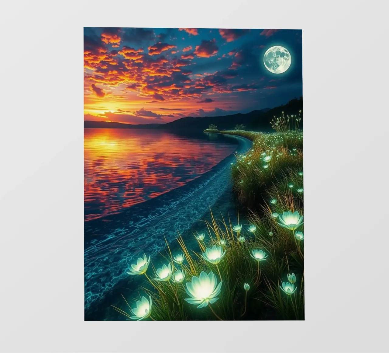 Eterea luce lunare sulla riva delle ninfee: Un sereno crepuscolo telo in pvc da Artistic-shop