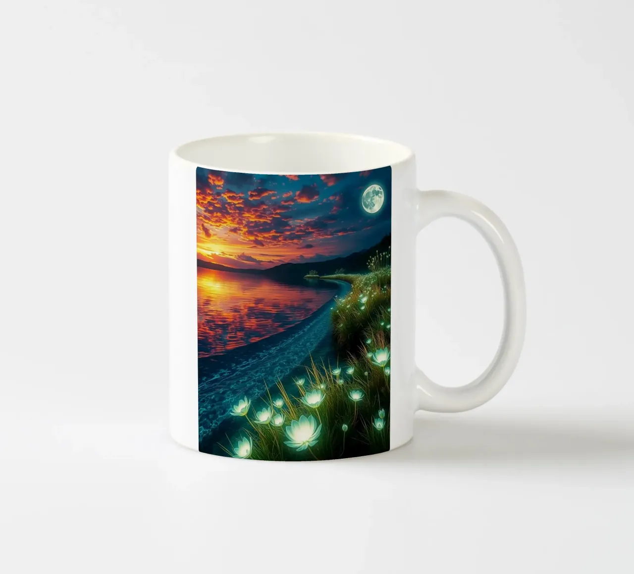 Eterea luce lunare sulla riva delle ninfee: Un sereno crepuscolo tazza in ceramica da Artistic-shop