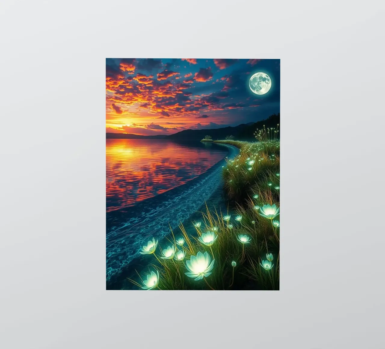 Eterea luce lunare sulla riva delle ninfee: Un sereno crepuscolo adesivo da Artistic-shop