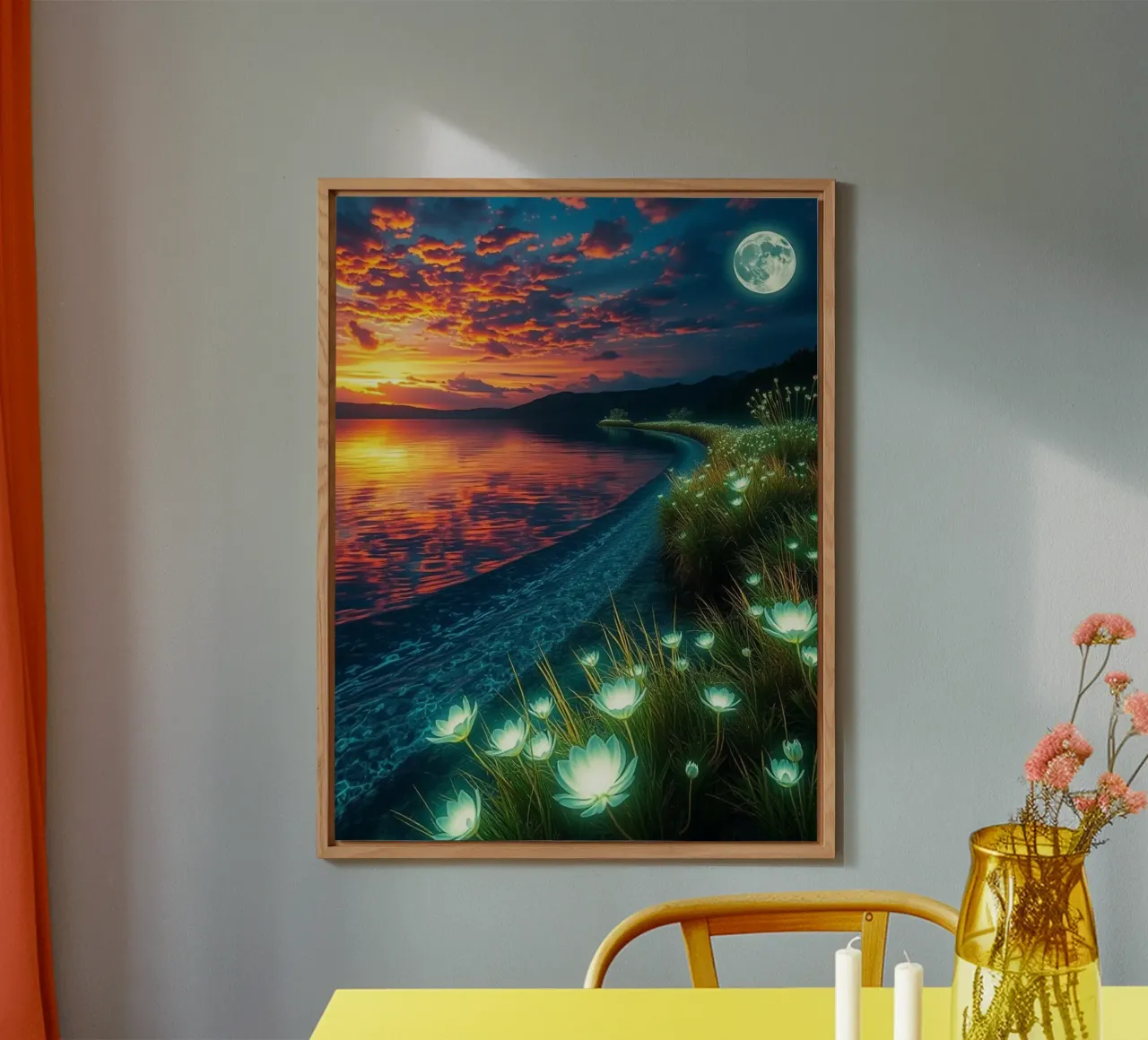 Eterea luce lunare sulla riva delle ninfee: Un sereno crepuscolo alluminio dibond da Artistic-shop