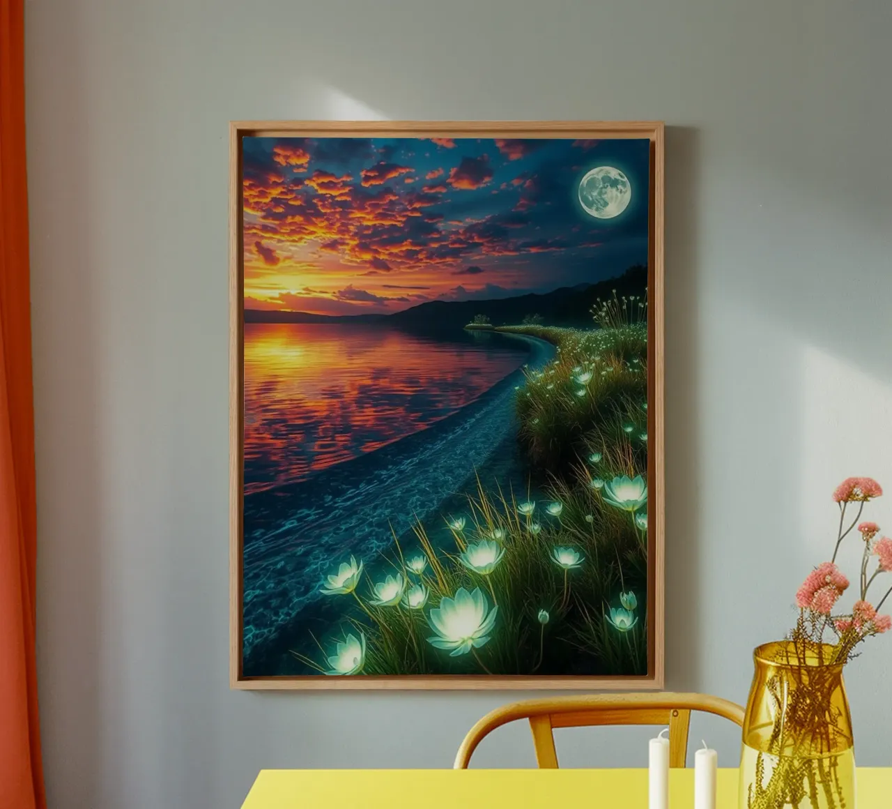 Clair de lune éthéré sur la rive des nénuphars : Un crépuscule serein toile avec Caisse américaine de Artistic-shop
