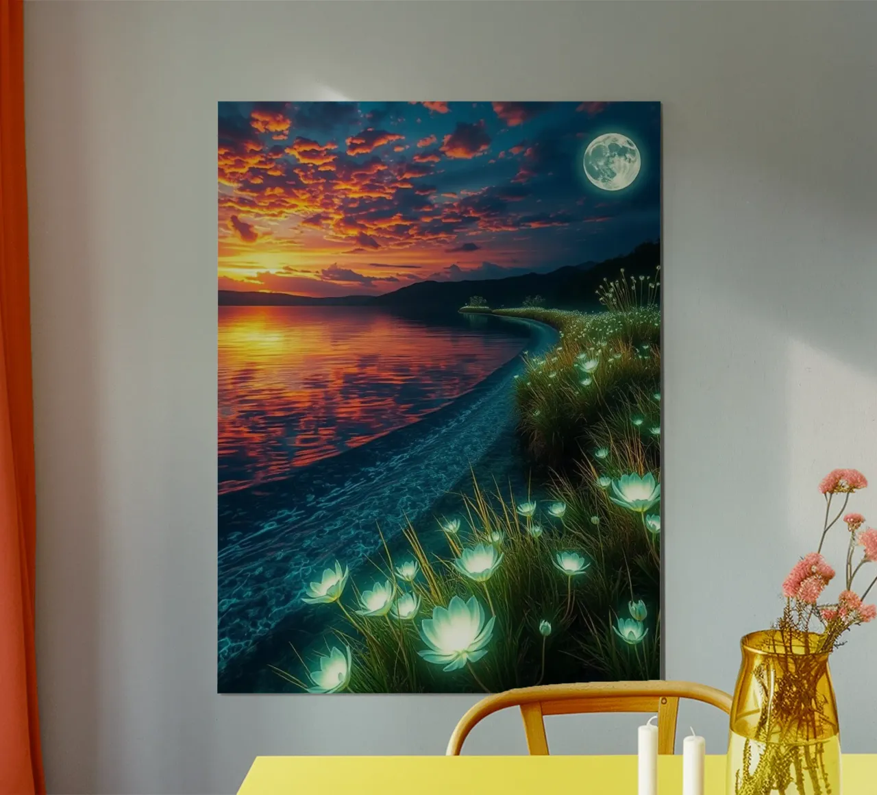 Clair de lune éthéré sur la rive des nénuphars : Un crépuscule serein poster avec cadre en plastique de Artistic-shop