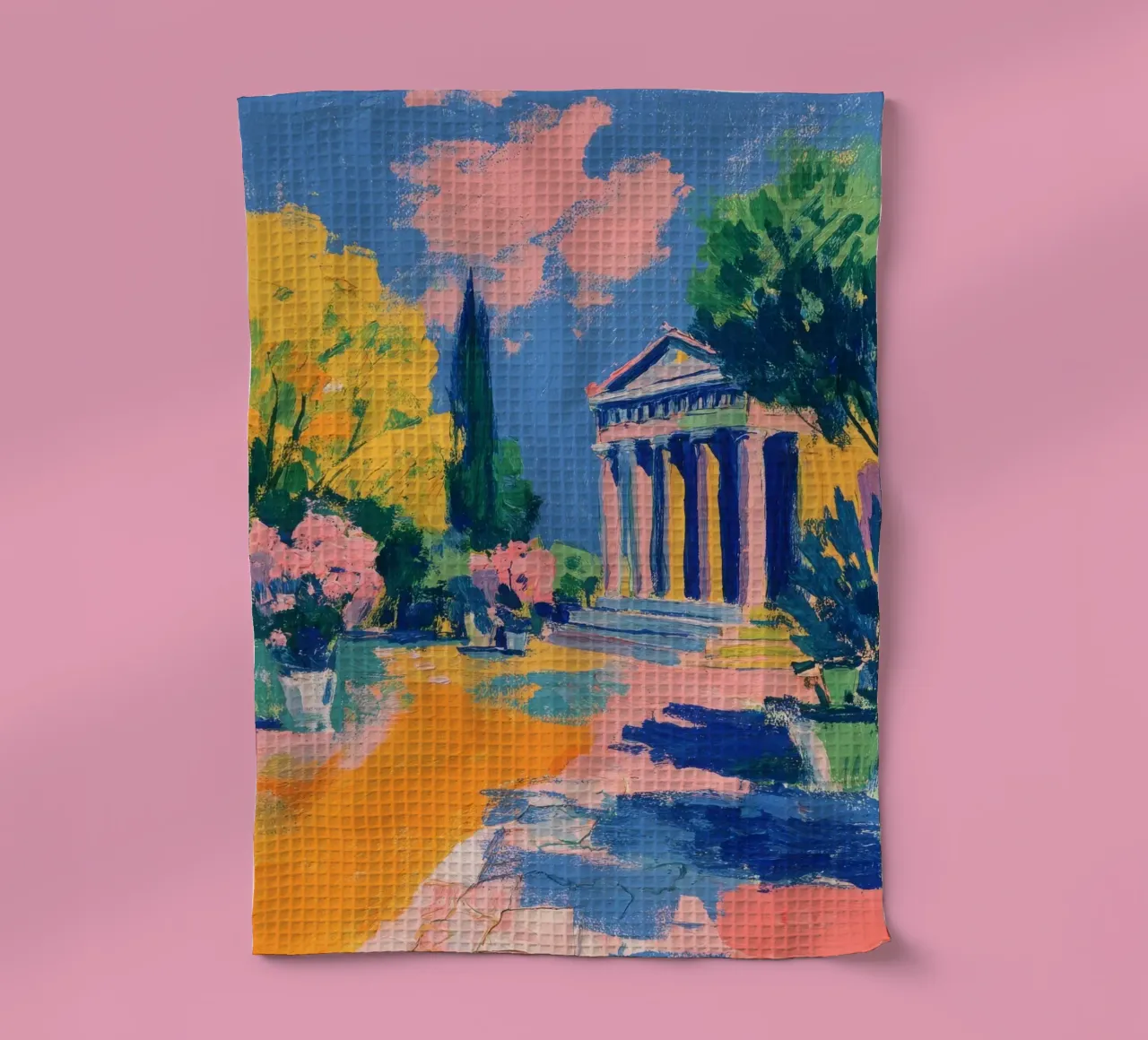 Tempio greco pastello a guazzo canovaccio da cucina da Nikis Art Studio