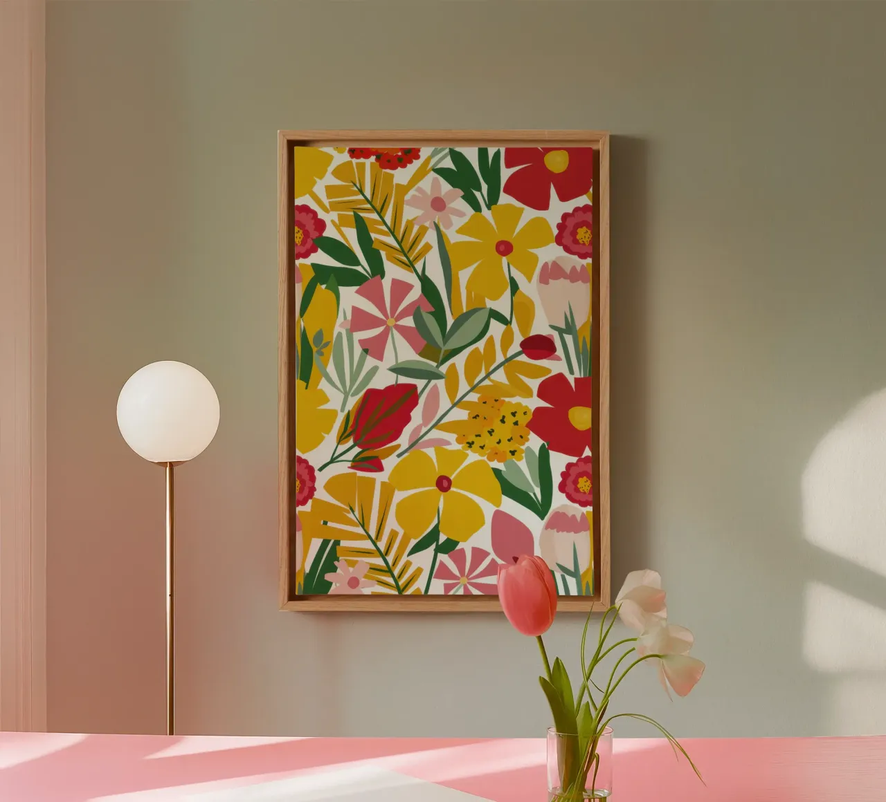 Herfstige bloemenweide canvas met Baklijst van Frame Aura