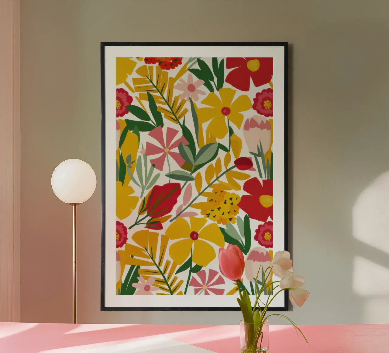 Prato floreale autunnale poster con telaio in plastica da Frame Aura