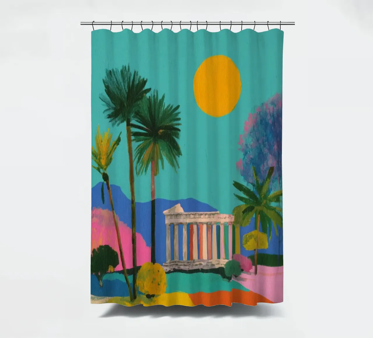 Griechischer Tempel Gouache Minimal Duschvorhang von Nikis Art Studio