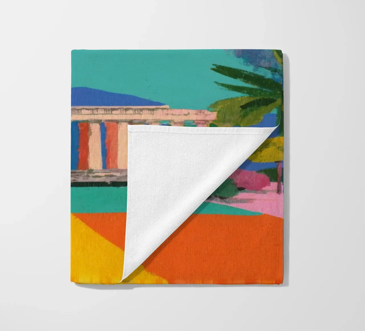 Griechischer Tempel Gouache Minimal Strandtuch von Nikis Art Studio