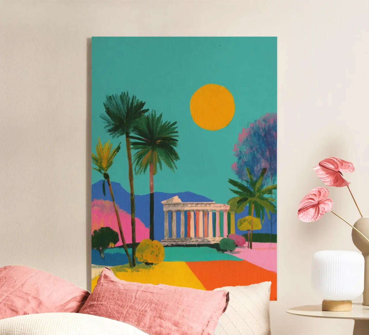 Griechischer Tempel Gouache Minimal Acryl-Glas von Nikis Art Studio