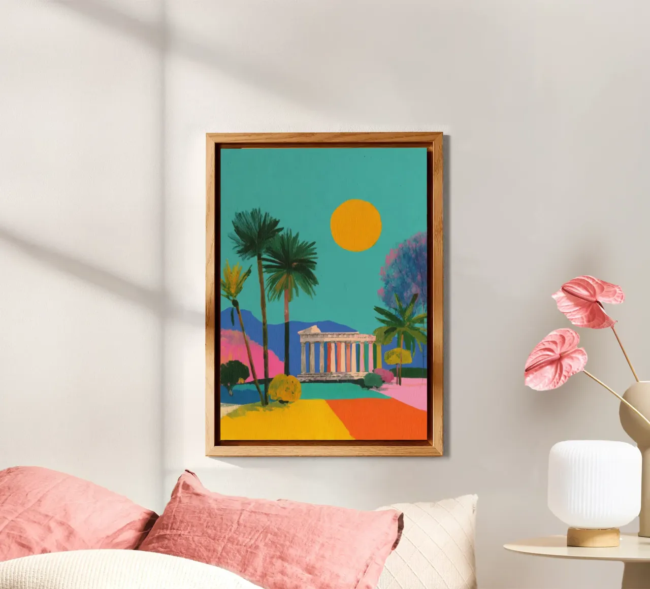 Griechischer Tempel Gouache Minimal Alu-Dibond von Nikis Art Studio