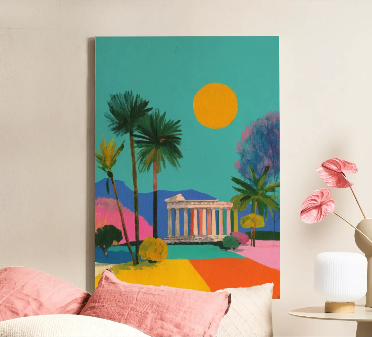 Griekse Tempel Plakkaatverf Minimal canvas met Baklijst van Nikis Art Studio