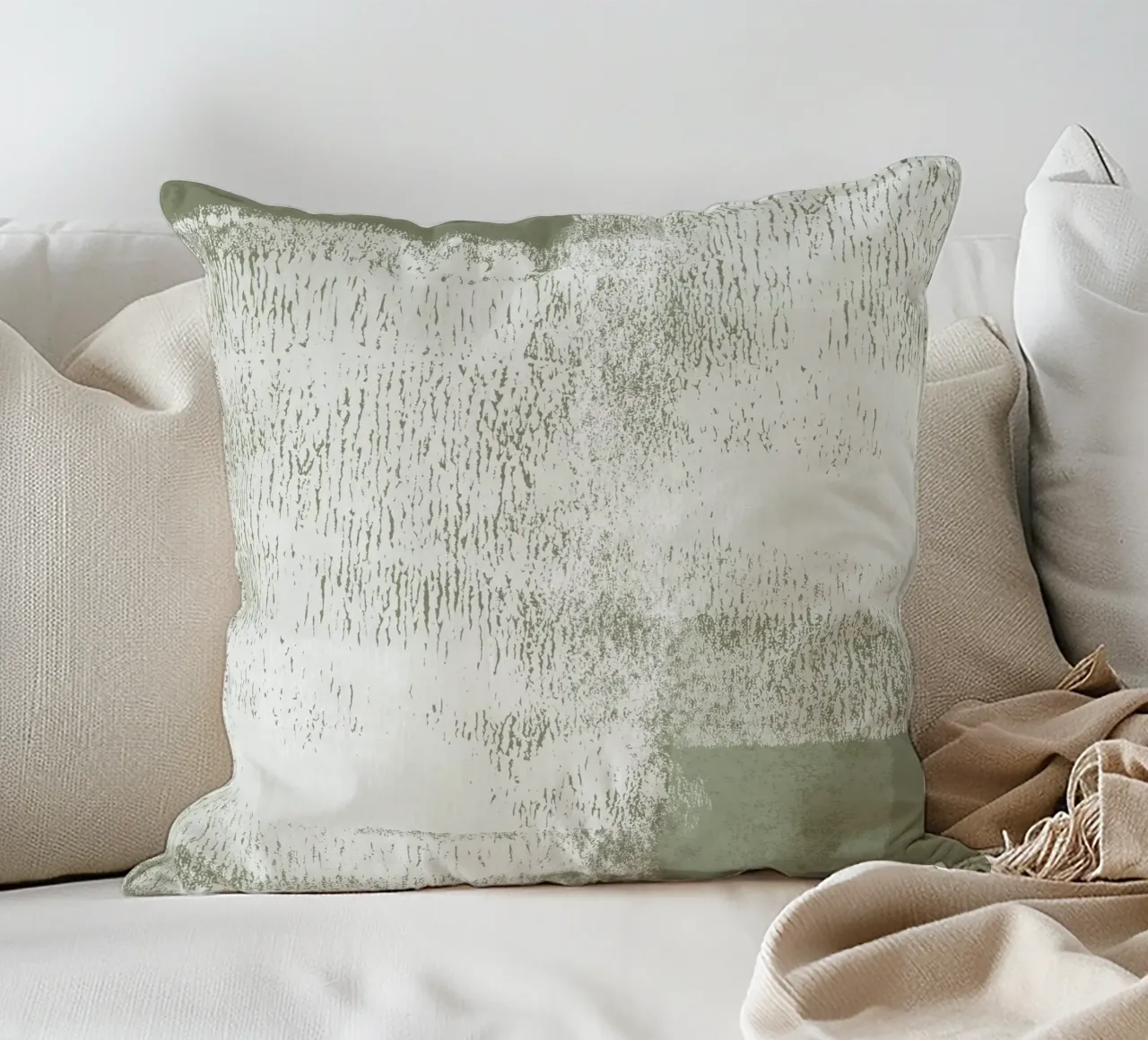 Surfaces | Minimal Abstract in Olive and Sage Green cuscino da sabidussi