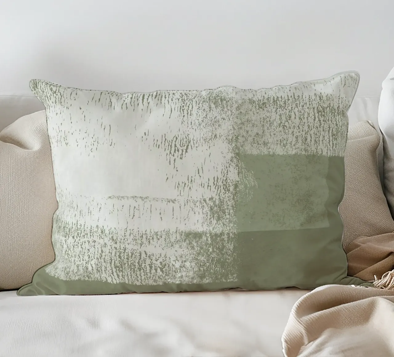 Surfaces | Minimal Abstract in Olive and Sage Green cuscino da sabidussi