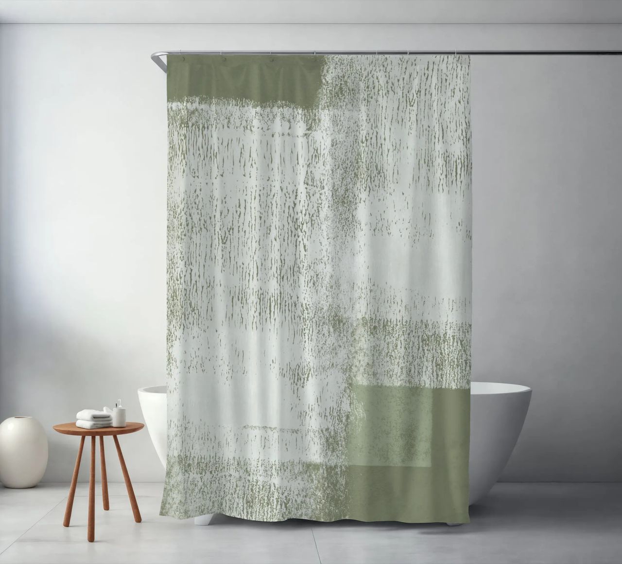 Surfaces | Minimal Abstract in Olive and Sage Green tenda da doccia da sabidussi