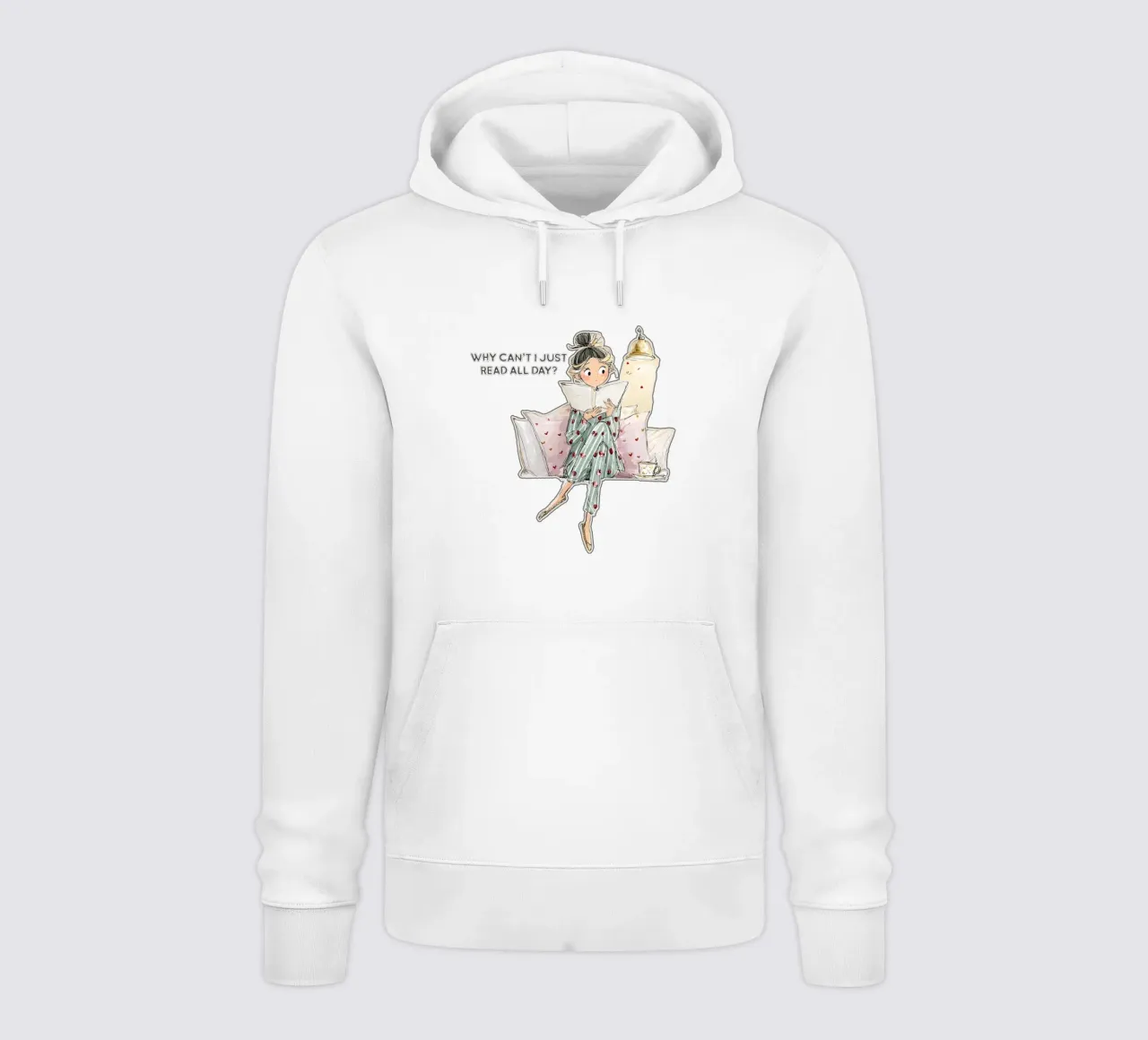 "Why can't I just read all day? felpa con cappuccio da Hola Bella