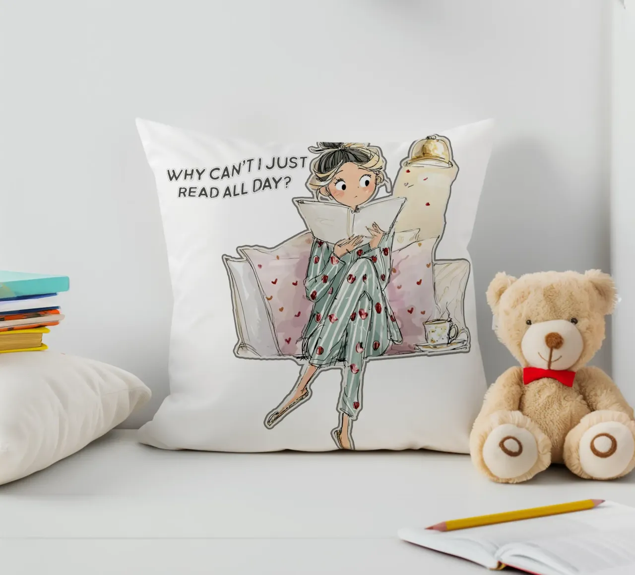 "Why can't I just read all day? cuscino da Hola Bella