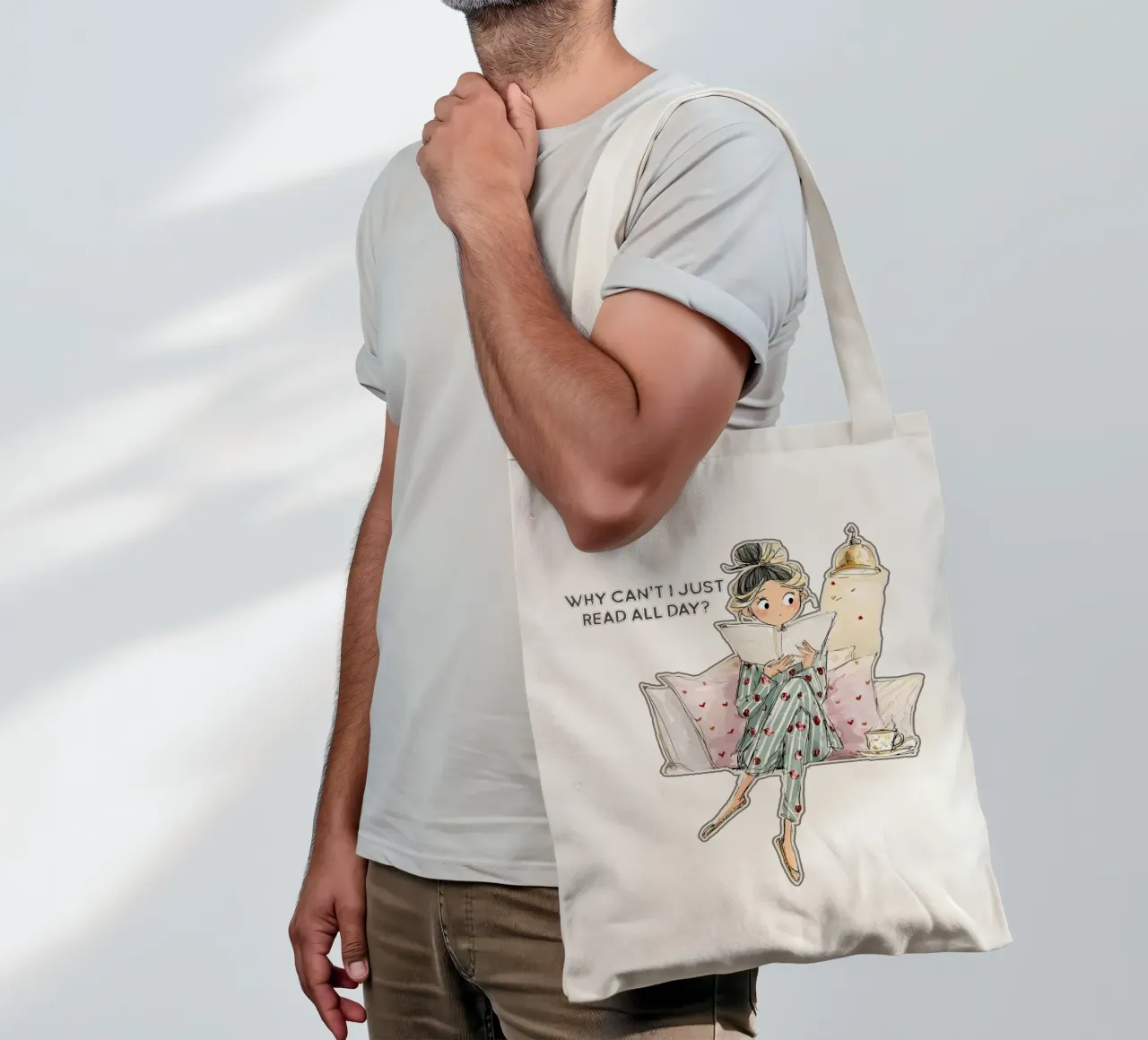 "Why can't I just read all day? borsa in juta da Hola Bella